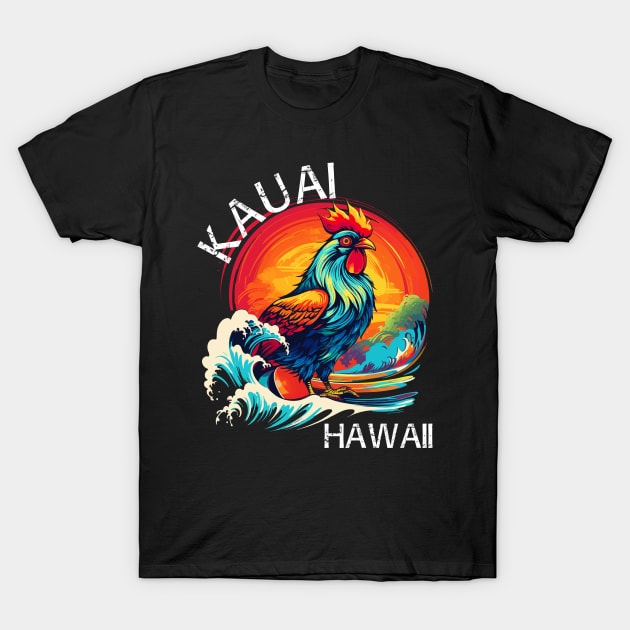 Kauai Hawaii - Rooster (with White Lettering) T-Shirt by VelvetRoom